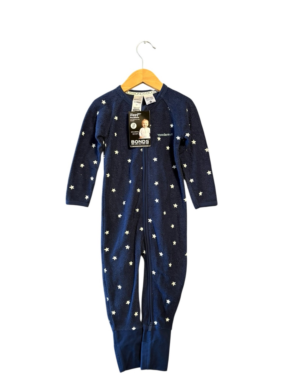 Bonds Navy Footed Star Zip Onesie